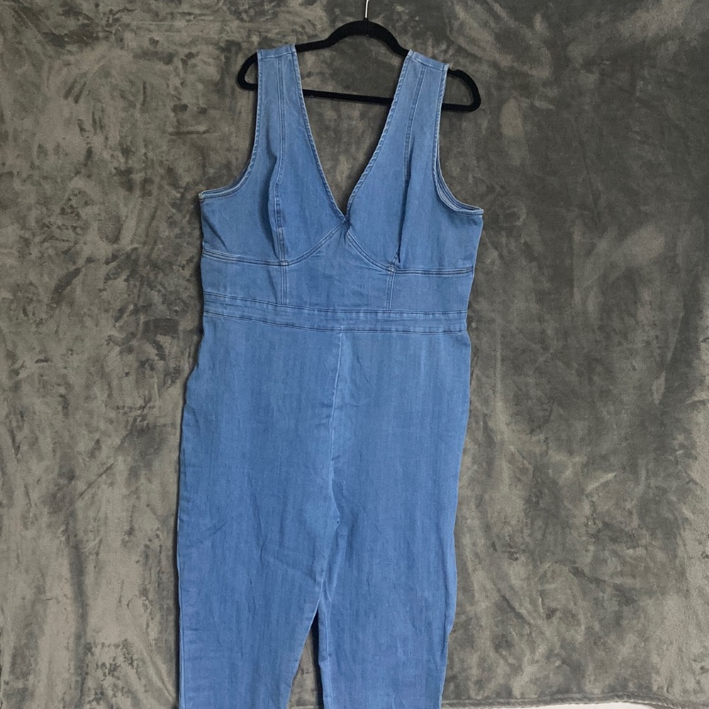 Fashion Nova Light Blue Denim Jumpsuit Size 3